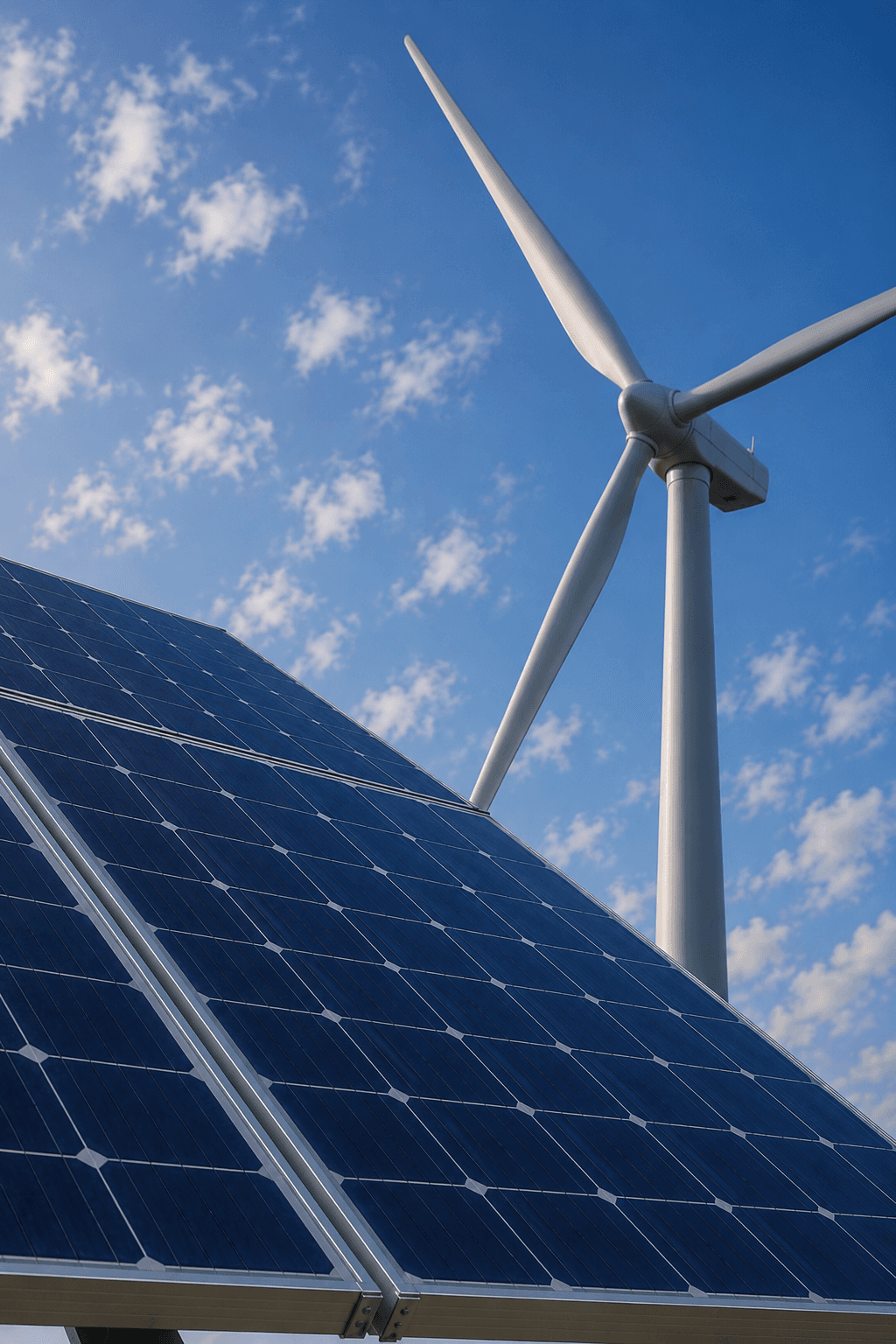 Wind turbine and solar panels